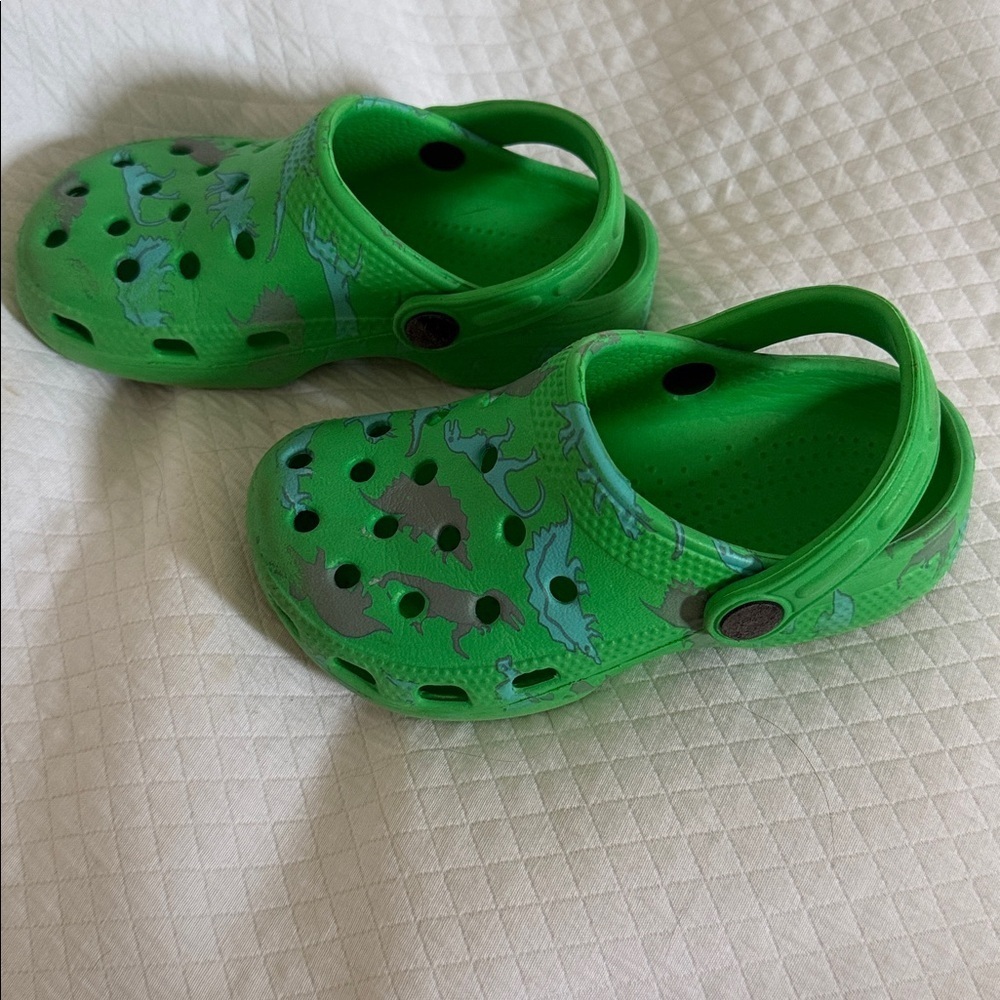 Green Kids Clogs with Dinosaur Print size 9